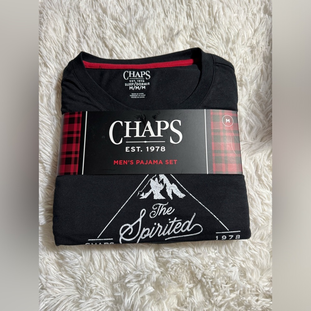 NEW MEN'S CHAPS PAJAMA SET RED CHECKERED BLACK